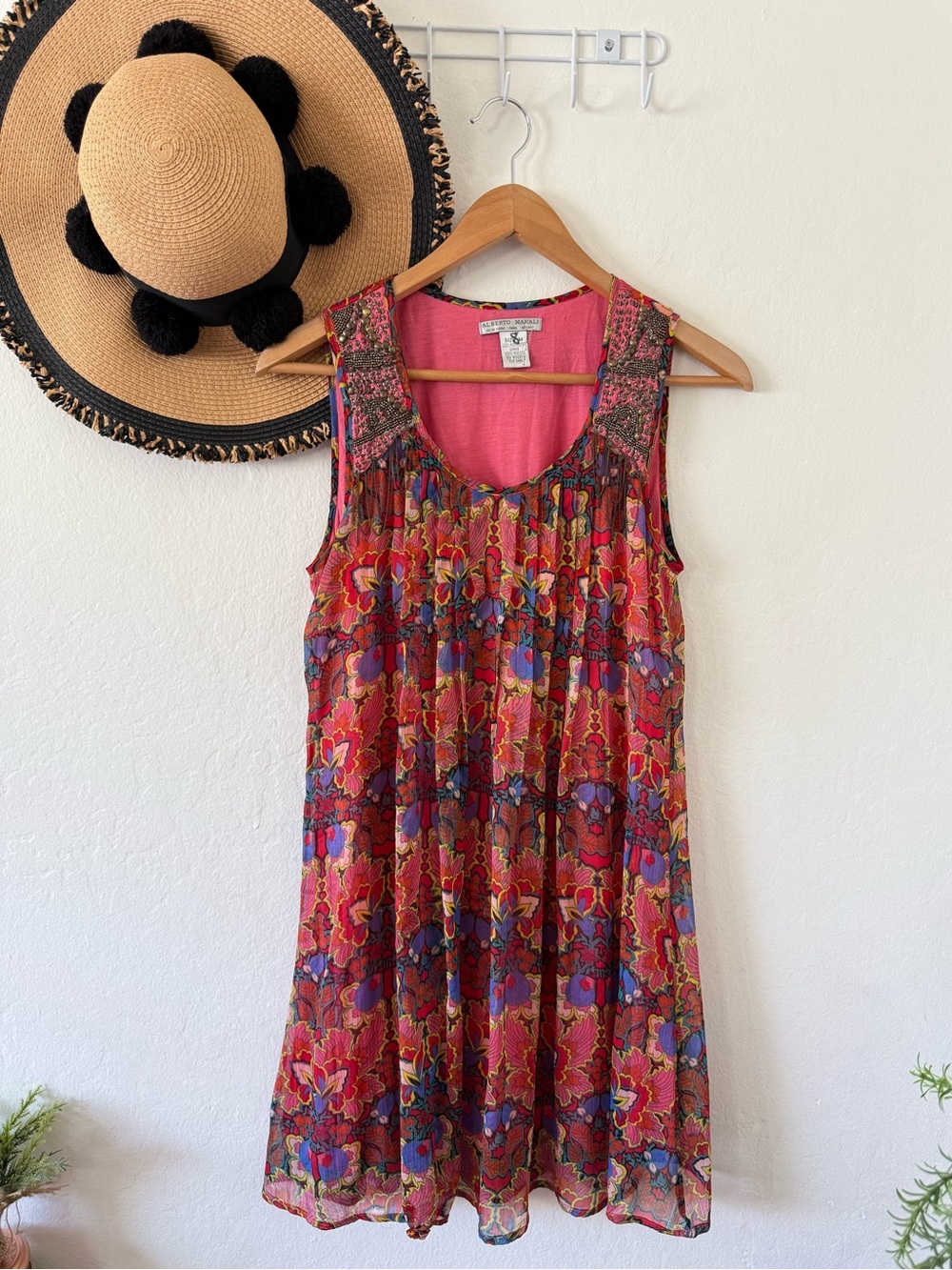 Alberto Makali Y2K Boho Beaded Embellished Flowy Tunic Trapeze Dress Medium